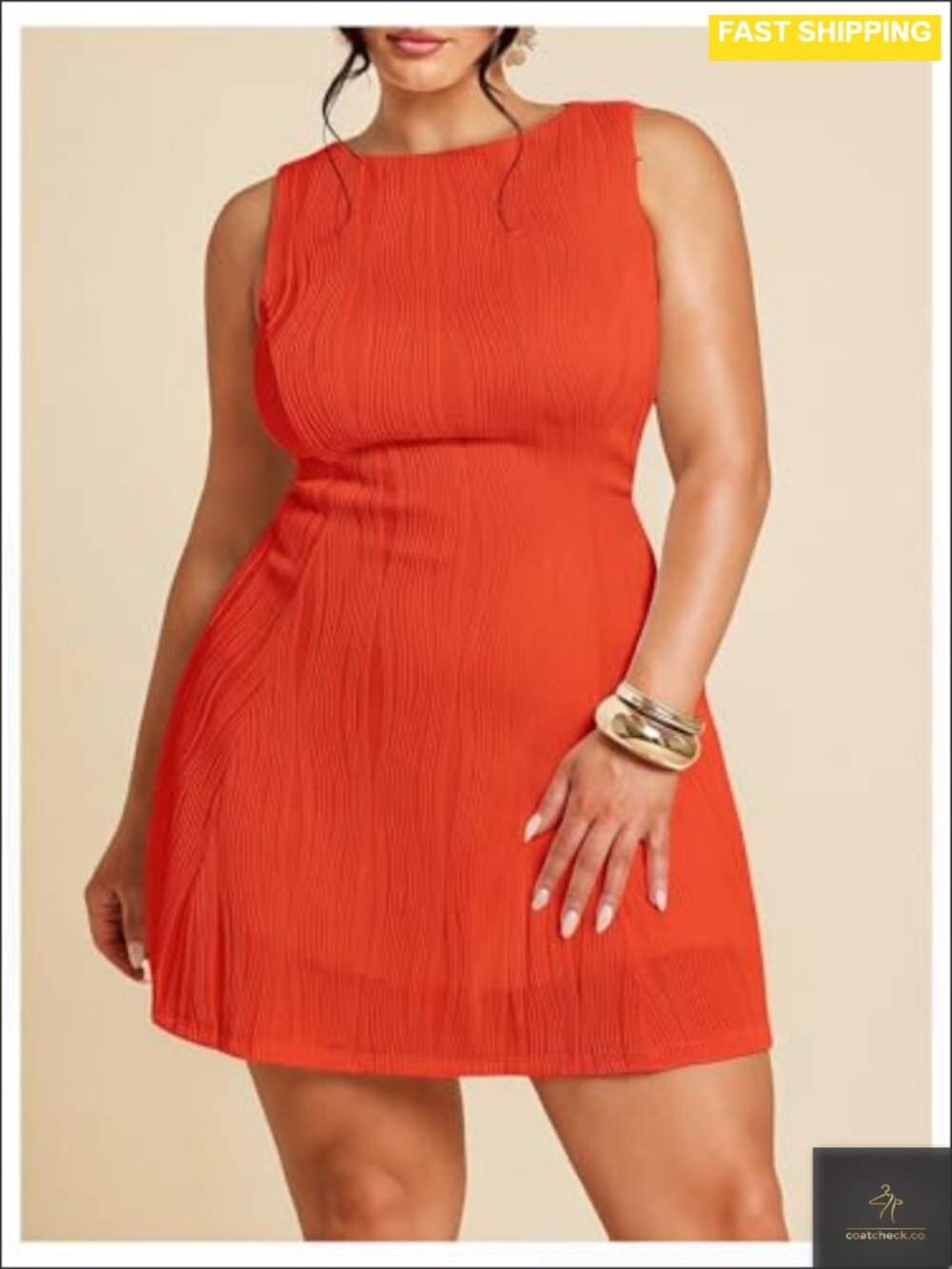Plus Size Sleeveless Textured Mini Cocktail Summer Dress - Picture 2 of 4